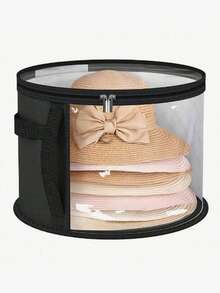 1pc Foldable Round Brim Hat Storage Box, Travel Hat Organizer, School Supplies, Study Accessories - Multicolor - View 1