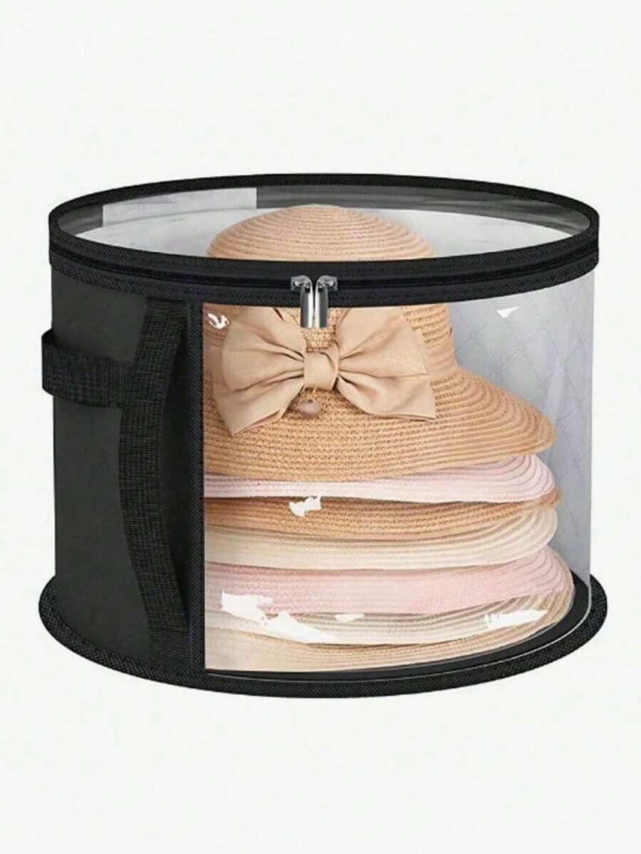 1pc Foldable Round Brim Hat Storage Box, Travel Hat Organizer, School Supplies, Study Accessories - Multicolor - View 1