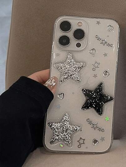Glitter 3D Star Compatible With Apple 16 Phone Case, Apple 15 Pro New Epoxy Resin 14promax Light Luxury
