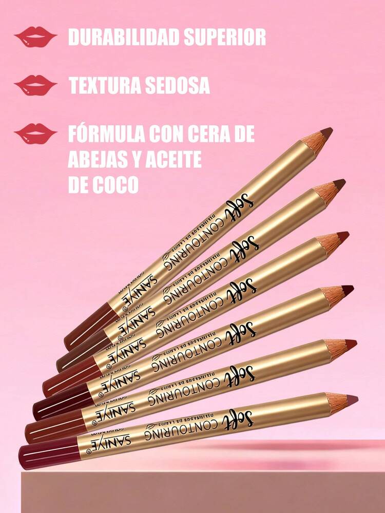 SANIYE Dúo Impermeable: Delineador de Precision y Labial de Larga Duración. lápices perfiladores de labios mate de terciopelo, lápices de maquillaje de labios con pigmento intenso y suave - 03 - Añade 6