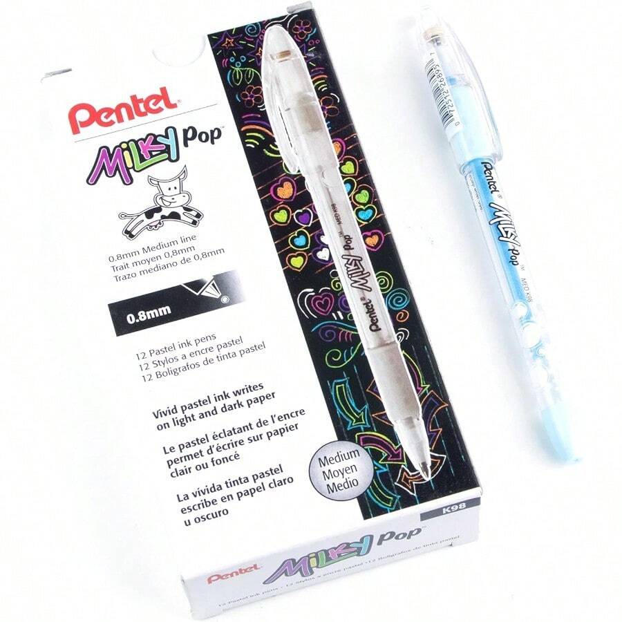 Bolígrafo Milky Pop de Pentel Tinta en Gel Colores Pastel Caja con 12 Piezas Color Turquesa-K98-LS - AzulCieloAzul - Ver 1