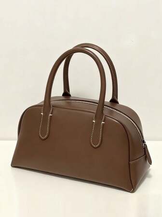 2025秋冬新款棕色手提包、波士顿包、枕形包、PU皮革、纯色女包