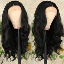 13X4 Light Blue Long Body Wave Lace Front Wig 28" Long Wavy Wigs Glueless Free Part 180% Density Blue Wavy Hair With Adjustable Straps & Combs Heat Resistant Blue Color Loose Wave Synthetic Hair Replacement Wigs For Women Perfect For Daily Wear Parties & Special Occasions - màu đen - Xem 5