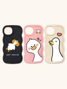 3 Stück süße Cartoon-Enten Muster weiche Silikon Handyhüllen in Schwarz, Weiß, Pink, kompatibel mit iPhone & Galaxy, Dopamin-Wellen Textur Handyhüllen, internationale Version, nicht die Inlandsversion - Verschiedenfarbig - Übersicht 14