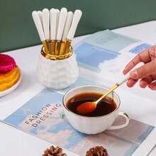 Juego de cucharas de café tarro de cerámica con 8 cucharas pequeñas para café té helado tarta cubiertos tarro de oro blanco + 8 cucharas - Tarrodeoroblanco8cucharas - Ver 2
