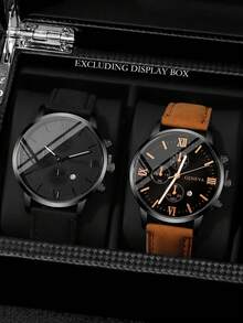 2pcs/Set New Men's Business Casual Round Quartz Watch, Multi-Function Couple Watch Set, Gift For Valentine's Day, New Year, Birthday, Christmas, For Friends And Family