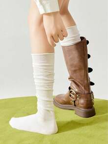 1pair/3pairs Random Lace Trim Calf Socks For Women, Autumn/Winter Japanese Style Mid-Calf Socks, Comfortable & Versatile To Pair With Boots