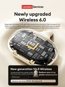 Lenovo Comfortable Wear Bluetooth Headphones, High-Quality Surround Sound - Beige - View 7