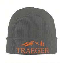 1pc Traeger Pellet Grill Smoke BBQ Essential Warm Knitted Cap, Acrylic Hip Hop Bonnet Hat, Black With Orange & White Logo, Mountain Design, For Adults, Perfect For Outdoor Grilling & Winter Activities, BBQ Apparel & Accessories, Without Battery - màu đen - Xem 5