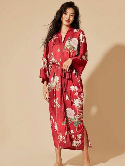 Chinese Style Retro Loose Mid-Length Elegant Japanese Printed Kimono Cardigan, Sexy Yukata Robe, Casual Home Wear, Summer Beach Resort Tie-Waist Swimsuit Cover-Up, Lightweight Sunscreen Jacket Spring
