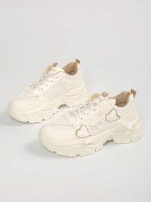 New Women Thick Sole Platform Sneakers, Anti-Slip Comfortable Casual Fashion Chunky Sneakers For Autumn - Khaki - View 2