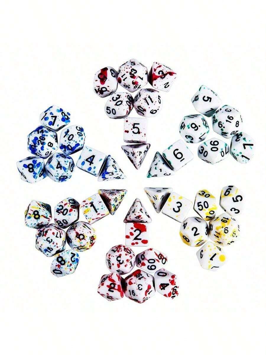 7pcs/Set Boxed Bloody Dice Set, Tabletop Role-Playing Game (TRPG) Dice, Polyhedral Tabletop Game Dice, Suitable For Role-Playing Game (RPG) Dice Games - White - View 1