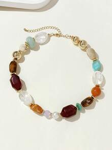 1pc Fashionable Retro Exaggerated Bohemian Style Thick Multi-Color Acrylic Beaded Necklace For Women - Multicolor B - View 6