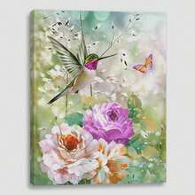 2025 Christmas Canvas Wall Art Print 12" X 16" With Timer | LED Lighted Design - Birds Butterfly Flowers - View 1