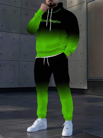 Herrset med huvtröja och mjukisbyxor, moderiktig höst-/vinterstil, bekväm tvådelad outfit