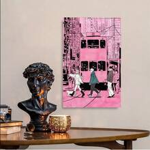 Framed-Chic Pink Cartoon Cross Street Canvas Art Print - Decorate The Walls Of Living Rooms, Bedrooms And Home Offices - 框架 - 查看 5