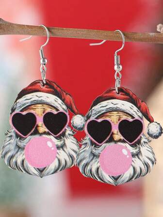 Vintage Christmas Fun Heart Shaped Sunglasses, Santa Claus Pendant Earrings, Christmas Party Women's Gifts