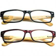Lens Rectangle Frame Non Prescription Glasses - Fashion - 2 件裝竹製黑棕色 - 查看 6
