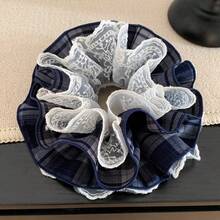 1pc Elegant Lace Multilayer Hollow Floral Hair Scrunchie, Unique Design, Versatile For Daily Use ,Hair Ties ,Scrunchy Hair Ties Ponytail Head Accessories Elastic Band - Navy - View 2