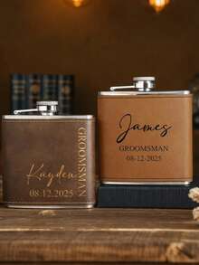 1pc Personalized Custom Men's Flask, Groomsman Flask, Groomsman Gift, Custom Flask, Gift For Husband And Father, Unique Men's Gift, Portable, Large Capacity, Unique Gift - Multicolor - View 5