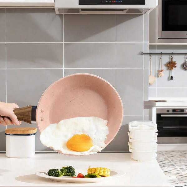 Juego de sartén y olla de leche rosa mini, antiadherente, adecuado para cocinas pequeñas, huevos, hamburguesas, bistecs, panqueques - fácil de limpiar y duradero (compatible con gas/estufa), sartén de huevos mini, sartén para el desayuno, distribución uniforme del calor, utensilios de cocina