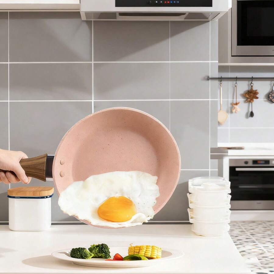 迷你可爱粉色煎锅和奶锅套装，不粘锅，适合小厨房，鸡蛋，汉堡，牛排，煎饼 - 易于清洁且耐用（燃气/炉灶兼容），迷你尺寸鸡蛋锅，早餐煎锅，均匀受热，烹饪用具 - 粉色 - 查看 1