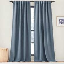 2025  Bedroom Curtains 2 Panels Sets Faux Linen Textured, Pinch Pleated Room Darkening Light/Heat Blocking Window Drapes Thermal Insulated For Living Room, Angora, W50 X L108, 2 Panels - 霧藍色 - 查看 4