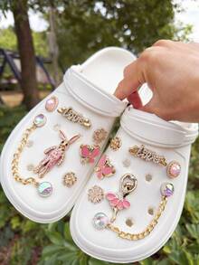 14pcs Shiny Sequin Shoe Charms, Including Rabbit Angel Chain, Suitable For Sandals, Garden Shoes And Other Detachable Decorations, Holiday Gift - Pink - View 7