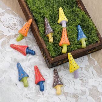 3个波西米亚蘑菇吊坠 - 异想天开的陶瓷饰品，可用于DIY项链和发饰，艺术卡通工艺材料（手工串珠水滴吊坠）