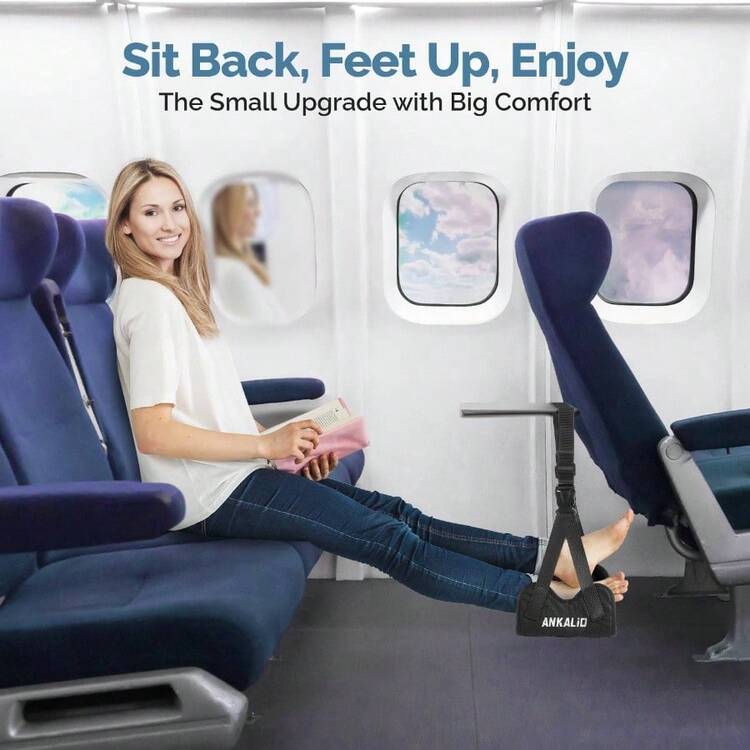 1 Pack No - Collapse Airplane Foot Hammocku2013Adjustable Foot Hammock Plane Travel With Thick Base, Lightweight Travel Footrest Office, FlightsBlack - 黑色+1件 - 查看 3