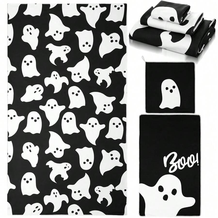 3 Pack Halloween Ghost Bathroom Towels Set Black White Ghost Hand Towels Halloween Bath Dishes Absorbent Fingertip Towel For Bathroom Kitchen Hotel Beach Gym Spa{Inchcolor_nameinch:InchBlackinch,Inchstyleinch:InchGhostinch} - MaMa - Xem 1