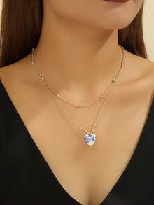 MESTILO 1 件新款中国风心形青花瓷不锈钢吊坠项链，适合女性日常和节日佩戴。情人节、妈妈、母亲、母亲节、礼物