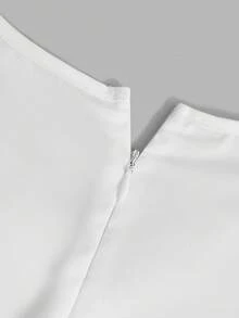 女士优雅V领缎面连体裤，女士秋季面料+配饰腰带 - 白色 - 查看 6