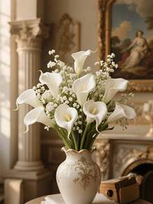 1 Set (18 Pieces) Of Artificial Calla Lily And Star Flower Combination Bouquet, Used For Wedding Home Decoration, Photography Props, European Decorative Items And Commemoration Purposes.