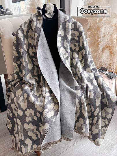 1pc Elegant Vintage Leopard Print Jacquard Scarf, Warm Shawl For Women, Suitable For Air-Conditioned Rooms, Fashion Versatile Neck Warmer For Autumn/Winter, Ideal Gift