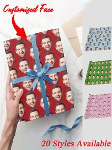 Personalisiertes Geburtstags-Geschenkpapier - Foto hochladen, wiederholtes "Alles Gute zum Geburtstag" Design, personalisierte Geschenkverpackung, hochwertige Papierqualität für Partydekoration & Andenken, Geburtstagsdekoration, personalisiertes Geschenkpapier, anpassbares Papier, Geburtstagsfeier - Verschiedenfarbig - Übersicht 1