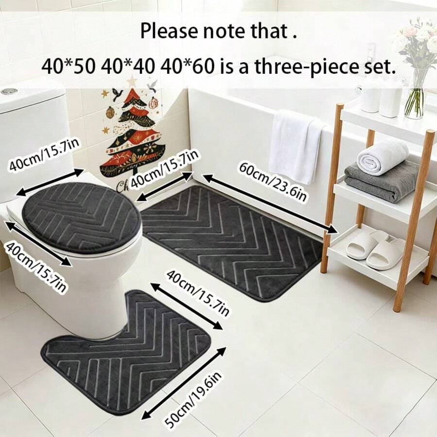 3pcs/Set Bathroom Toilet Mat Set: 1pc Non-Slip Absorbent Mat, 1pc Bathroom Door Mat, 1pc Bathtub Floor Mat, 1pc Bedroom Non-Slip Mat, 1pc Washable Rug, 1pc Shower Mat, 1pc Outdoor Entrance Mat, Bathroom Accessories, Square Mats, Soft & Comfortable Laundry Room Non-Slip Small Mat, Small Carpet 40*50 1pc, 40*60 1pc, 40*50+40*40 2pcs 3pcs - Black - View 1