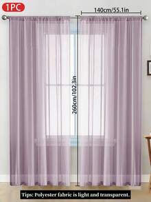 1pc Sheer Voile Curtain, Lightweight Translucent Fabric, Sun Blocking & Heat Insulation, Rod Pocket Top Design, Good Drapability, Suitable For Living Room, Bedroom, Balcony Decor | Autumn Decor, Room Decor - light purple - View 11
