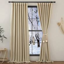 2025  Bedroom Curtains 2 Panels Sets Faux Linen Textured, Pinch Pleated Room Darkening Light/Heat Blocking Window Drapes Thermal Insulated For Living Room, Angora, W50 X L108, 2 Panels - 麥片 - 查看 1