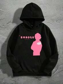 (Double-Sided Printing)  SONDER    Print Fashion Casual Men Hoodies Oversized Comfortable Streetwear Pullover Hooded Sweatshirt Men Retro Graphic Design Soft Cotton Blend Long Sleeve Lounge Hoodie YWM4 - 黑色 - 查看 2