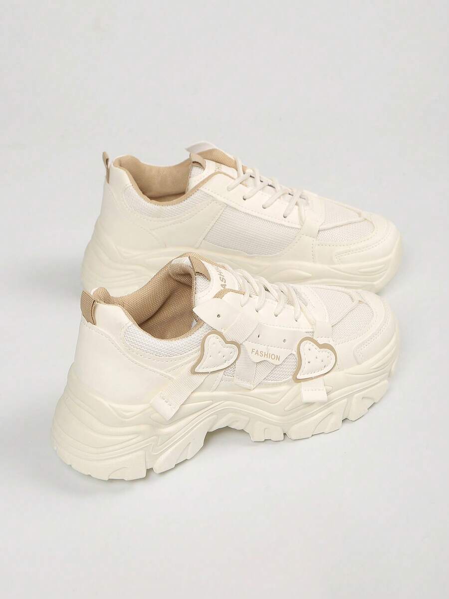 New Women Thick Sole Platform Sneakers, Anti-Slip Comfortable Casual Fashion Chunky Sneakers For Autumn - Khaki - View 1