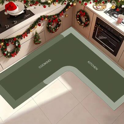 1PCS L-Shaped Kitchen Floor Mat 120x120cm Non-Slip Absorbent Floor Mat Is Oil-Resistant And Easy To Clean Corner Carpet, Which Is Suitable For Kitchen Floor And Right-Angle Carpet To Protect The Floor