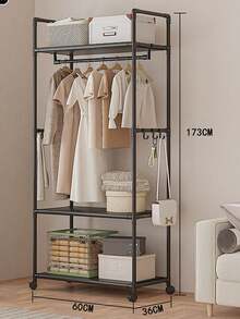 Cabideiro multifuncional para roupas, cabideiro de pé para dormitórios e quartos, organizador móvel para armazenamento de roupas, fácil montagem, material metálico espesso, design simples