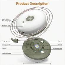 可充电 32.8 英尺露营灯串 - 二合一快速收纳帐篷灯，带 5 种照明模式 - 悬挂式便携式 LED 灯，适用于卧室庭院装饰圣诞露营必需品 2000mAh 电池圣诞装饰、圣诞灯、仙女灯 - 彩色 - 查看 9