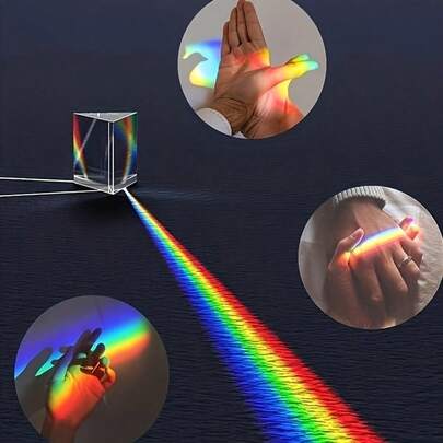 Colored Artificial Crystal Prism, Optical Glass Cube X-Prism, RGB Combination Segmentation, Educational Gift, Suitable For 14 Years Old, Mixed Colors, Glass Material, New Prism, DIY Handmade Kaleidoscope Material