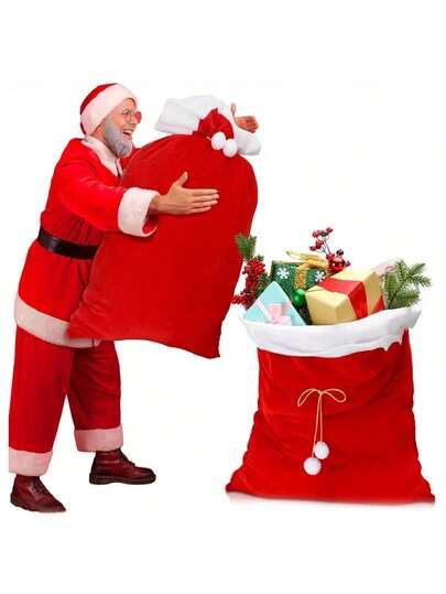 1pc Santa Claus Backpack Gift Bag, Christmas Decoration, Christmas Gift For Kids, Velvet Thickened Gift Bag, Large Drawstring Candy Bag, Christmas Gift Bag