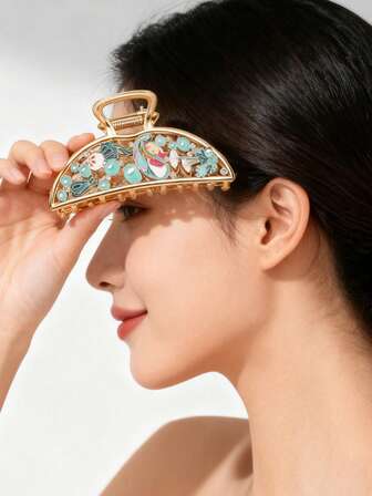 2pcs Cute Metal Ocean Series Hair Clips, Oil Drop Enamel Crafted Jellyfish Design, Suitable For Daily Wear, Great Gift Fashion Hair Claw Elegant Claw Clips Winter Hair Accessories