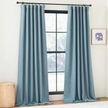 2025  Bedroom Curtains 2 Panels Sets Faux Linen Textured, Pinch Pleated Room Darkening Light/Heat Blocking Window Drapes Thermal Insulated For Living Room, Angora, W50 X L108, 2 Panels - 霧藍色 - 查看 9