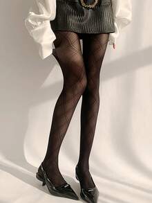 Women's Diamond Plaid Stockings, Spring And Summer Thin Black Stockings ( Thin Version),Sexy Ladies' Semi-Transparent Black Tights, Suitable For Festival Parties - Black - View 7