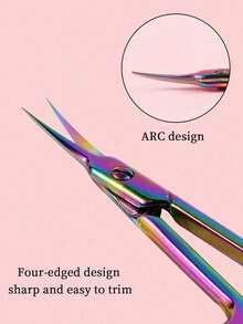 Professional Beauty Scissors, Suitable For Eyebrow Trimming, Eyelash Trimming, Dry Skin, Titanium Gold Color, Curved Cuticle Scissors, Small Multi-Functional Stainless Steel - Multicolor - View 3